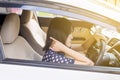 Asian young woman have a neck pain while driving a car,Massaging Royalty Free Stock Photo