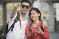 Asian younger backpack man and woman happy traveling destination