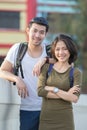 Asian younger man and woman watching on smart phone use for peop