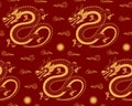 2024 Asian zodiac sign, Chinese dragon gold red seamless pattern. Royalty Free Stock Photo