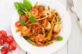 Asian zucchini noodle stir-fry with shrimps