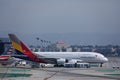 Asiana Airlines Airbus A380 plane taxiing at Los Angeles Airport LAX