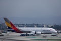 Asiana Airlines Airbus A380 plane taxiing at Los Angeles Airport LAX