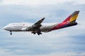 Asiana Airlines Boeing 747-400 HL7421 passenger plane landing at Frankfurt Airport