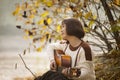 Asian girl playing the guitar.Country Western Musician Royalty Free Stock Photo