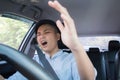 Asians shocked to sit in car after car accident Royalty Free Stock Photo