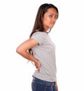 Asiatic charming young woman with back pain