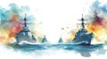 Asiatic Fleet Memorial Day. Naval fleet in action with vibrant explosive Royalty Free Stock Photo