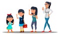 Asiatic Generation Female Vector. Mother, Daughter, Granddaughter, Baby, Teen. Vector. Isolated Illustration Royalty Free Stock Photo