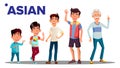 Asiatic Generation Male People Person Vector. Asian Grandfather, Father, Son, Grandson, Baby Vector. Isolated Royalty Free Stock Photo