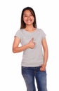 Asiatic smiling young woman showing you ok sign