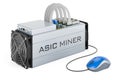 ASIC miner with computer mouse. 3D rendering