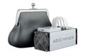 ASIC miner with purse coin, 3D rendering Royalty Free Stock Photo