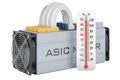 ASIC miner with thermometer, overheating concept. 3D rendering