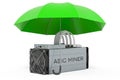 ASIC miner under umbrella, 3D rendering