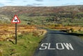 Double bend sign on hill. Yorkshire Dales.