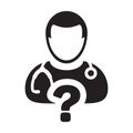 Ask a doctor icon vector male person profile avatar with question symbol for medical consultation in glyph pictogram Royalty Free Stock Photo