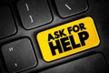 Ask For Help text button on keyboard, concept background Royalty Free Stock Photo
