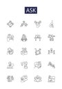 Ask line vector icons and signs. Inquire, Interrogate, Implore, Petition, Plead, Query, Demand, Crave outline vector Royalty Free Stock Photo