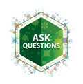 Ask Questions floral plants pattern green hexagon button