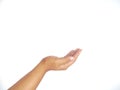 asking hand gesture with open palm an isolated white background. to ask something. pointing to copy space