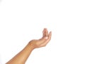 asking hand gesture with open palm an isolated white background. to ask something. pointing to copy space
