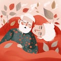 asleep woman man old elderly love retired together wife bed happy couple. Generative AI.