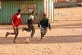 Eritrean kids play football on the outskirts of Asmara, Eritrea.