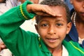 Eritrean little boy makes the military sign, Asmara, Eritrea