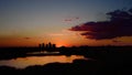 Asmita building complex with sunset silhouette, cityscape of Bucharest