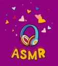 ASMR headphones  isolated logo, icon. Autonomous sensory meridian response illustration. Earphones, colored hearts Royalty Free Stock Photo