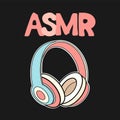 ASMR headphones isolated logo, icon. Autonomous sensory meridian response illustration. Pink earphones on black