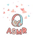 ASMR headphones isolated logo, icon. Autonomous sensory meridian response illustration. Pink earphones and hearts