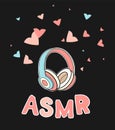 ASMR headphones  isolated logo, icon. Autonomous sensory meridian response illustration. Pink earphones and hearts Royalty Free Stock Photo
