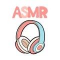 ASMR headphones isolated logo, icon. Autonomous sensory meridian response illustration. Pink earphones on white