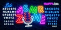 ASMR Neon Vector Text. Autonomous sensory meridian response neon sign, design template, modern trend design, night neon