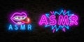 ASMR Neon Vector Text. Autonomous sensory meridian response neon sign, design template, modern trend design, night neon