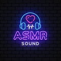 Asmr Sound Neon Logo on light background. Vintage asmr, great design for any purposes. Social media. Vector Illustration