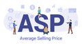 Asp average selling price concept with big word or text and team people with modern flat style - vector