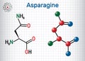 Asparagine L-asparagine , Asn, N amino acid molecule. It is is used in the biosynthesis of proteins. Sheet of paper in a cage.