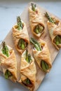 Asparagus baked in puff pastry with ham and cheese Royalty Free Stock Photo