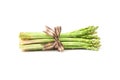 Asparagus bind with brown ribbon on white background Royalty Free Stock Photo