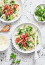 Asparagus, broccoli, green peas, cream orzo pasta with tomatoes and parmesan cheese. Delicious healthy food in a mediterranean sty Royalty Free Stock Photo