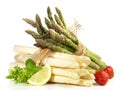 Asparagus Bundles with Strawberries on white Background