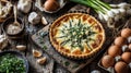 Asparagus and Cheese Quiche with Garlic and Spring Onions Royalty Free Stock Photo