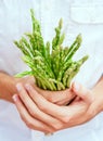 Asparagus in chef's hands