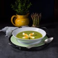 Asparagus cream soup with egg Royalty Free Stock Photo