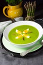 Asparagus cream soup with egg Royalty Free Stock Photo