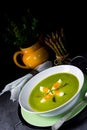 Asparagus cream soup with egg Royalty Free Stock Photo