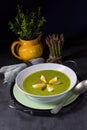 Asparagus cream soup with egg Royalty Free Stock Photo